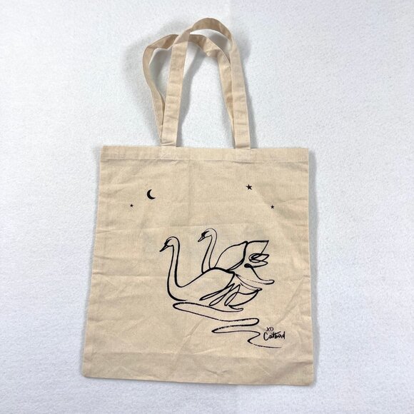 CATBIRD NYC Classic Cotton Tote Bag 14" x 15" Jewelry as Poetry Swan Heart Tote - Picture 2 of 16